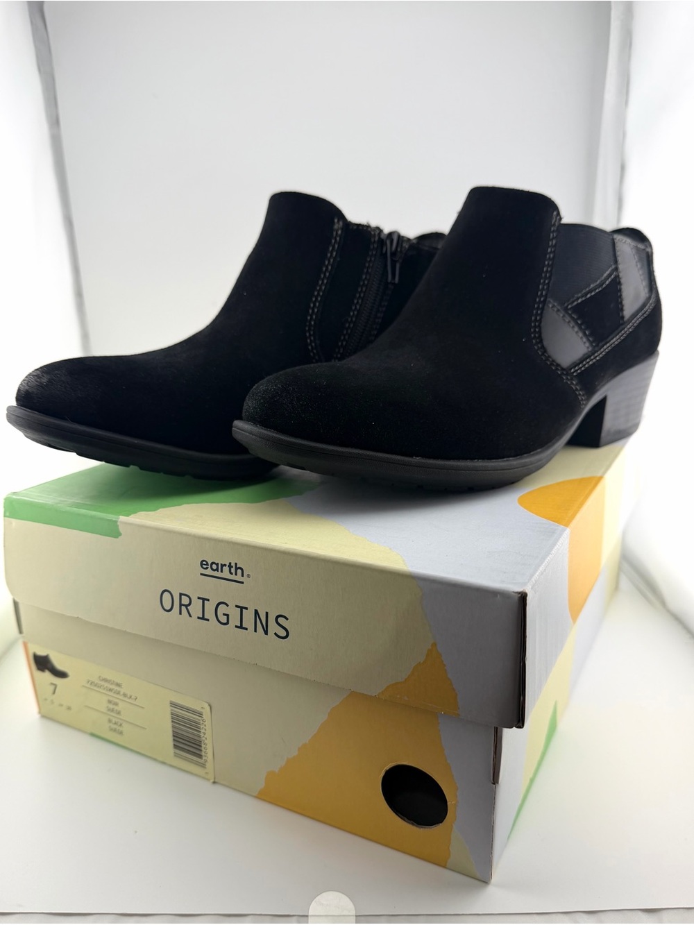 EARTH‎ ORIGINS Christine Women’s Leather Suede Booties Black Sz 7 New Box